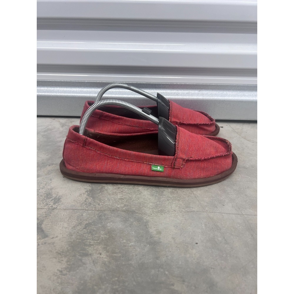 Sanuk Loafers Women's US 10 Red Canvas Moc Toe Comfort Slip On Casual Flats